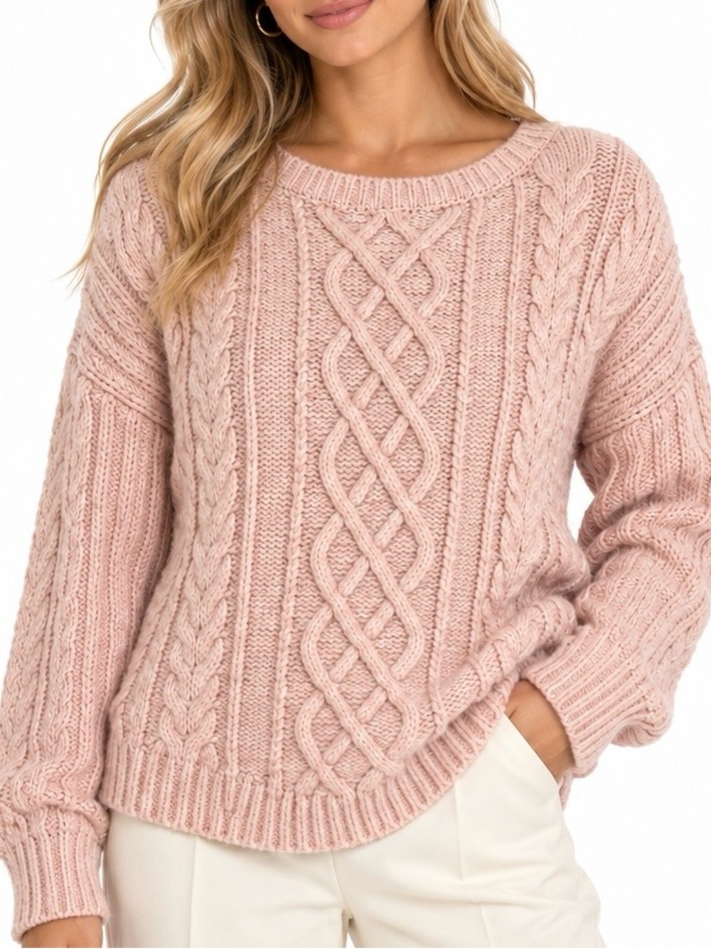 Banana Republic Pink Cable Knit Wool Blend Oversized Sweater Large